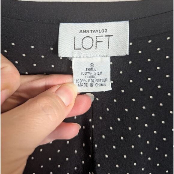 Ann Taylor LOFT Black & White Dot Stripe Silk Pleated A-Line Midi Skirt Womens 8 - Picture 3 of 4